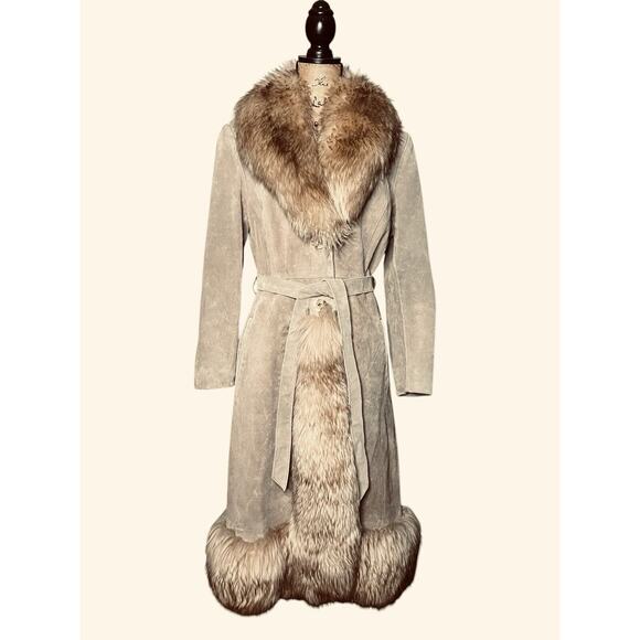 Evans Jackets & Blazers - VINTAGE 70S PENNY LANE SUEDE LEATHER SHEARLING TRIM LONG COAT EVANS TAN MEDIUM M